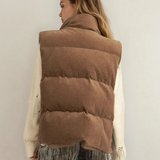 Scottie Solid Color Corduroy Puffer Vest Coat - Coffee