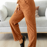 PREORDER Eloise Drawstring Elastic Waist Casual Corduroy Pants - Chestnut | Dropship