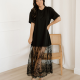 PREORDER Nayeli Short Sleeve T Shirt Lace Maxi Dress - Black