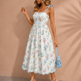 Laylani Contrast Trim Self-tie Straps High Waist Midi Dress