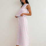 Clementine Stripe Casual Tee and Wide Leg Pants Set - Rose
