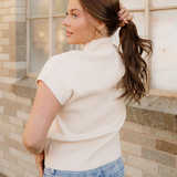 Mya Pocket Ribbed Knit Short Sleeve Sweater