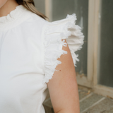 Logan Frilled Collar Flutter Sleeve Denim Top