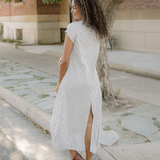 Holly Frilled Detail Half Buttons Short Sleeve Long Dress