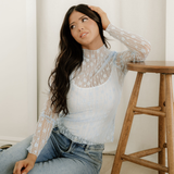 Claire Floral Lace Long Sleeve Slim Fit Top - Blue