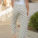 Riley Checkered Print Denim Barrel Pants