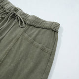 Jungle Green Mineral Wash Seam Detail Flare Leg Drawstring Pants