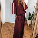 PREORDER Phoebe Varsity Striped 3/4 Sleeve Pullover Drawstring Sweatpants Set | Dropship