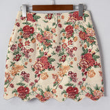 Buttoned Front Floral Scalloped Trim Mini Jacquard Floral Skirt