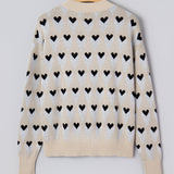 Brynlee Geometric Heart Print Ribbed Trim Loose Sweater