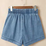 Violet Smocked Elastic Waist Denim Shorts