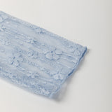 Claire Floral Lace Long Sleeve Slim Fit Top - Blue