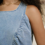 Goldie Denim Pleated Patchwork Sleeveless Top