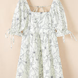 Cleo Square Neck Shirred Back Puff Sleeve Mini Dress