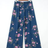 Monroe Floral Print Tie Elastic Waist Wide Leg Jeans