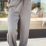 Medium Grey Collared V Neck Pullover Sweatshirt Sweatpants Set | Dropship