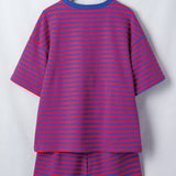 Stay Awhile Set Stripe Striped Ribbed Cotton Two-Piece Short Set with Chest Patch Detail - Red