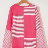 Stripe Color Block Patchwork Drop Shoulder Long Sleeve Tunic Top