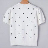 PREORDER River Polka Dot Bubble Short Sleeve Sweater - White | Dropship
