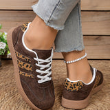 Coffee Contrast Lace-up Leopard Patchwork Detail Shoes