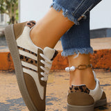 Coffee Color Block Leopard Patchwork Lace-up Sneaker