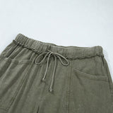 Jungle Green Mineral Wash Seam Detail Flare Leg Drawstring Pants