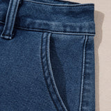 Scalloped Hemline Light Wash Denim Shorts - Blue