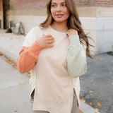 Evelyn Colorblock Patchwork Split Hem Casual Sweatshirt