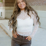 Claire Floral Lace Long Sleeve Slim Fit Top - White | Dropship