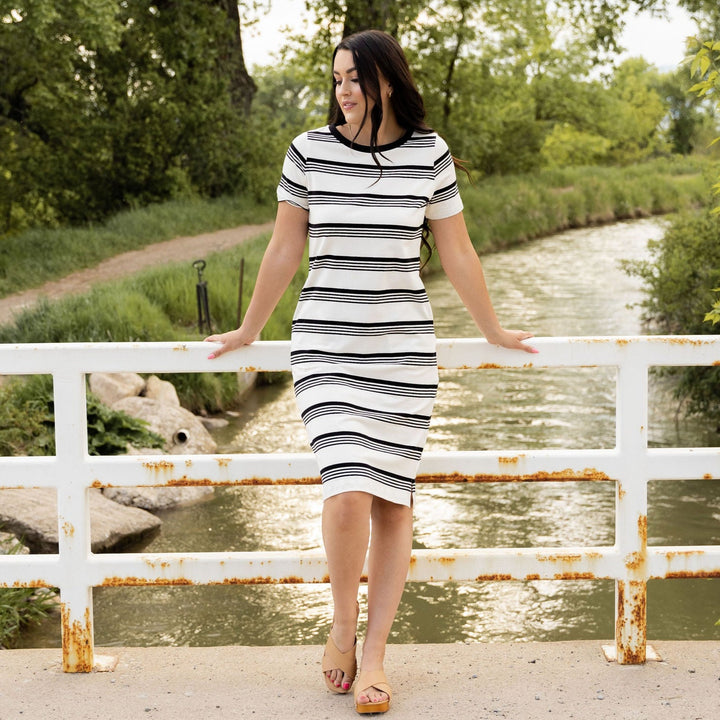 Striped Midi Dress - Black