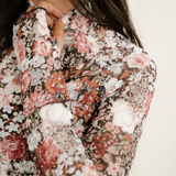 Raelynn Floral Print Mesh Mock Neck Slim Blouse - Brown