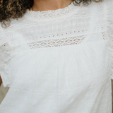 Elodie Lace Neck Flutter Sleeve Eyelet Blouse