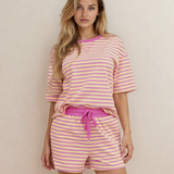 PREORDER Elsa Stripe Drop Shoulder Boxy Casual Terry Short Set - Sherbet