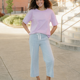 Hayden Blue Stripe Mid Rise Drawstring Waist Jeans