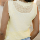 Brielle Hollowed Knit Round Neck Sweater Vest - Yellow