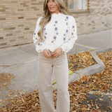 Polly Floral Embroidered Scallop Hem Cropped Sweater