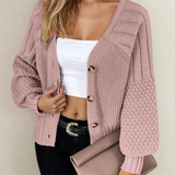 PREORDER Jane Mixed Texture Knit Button V Neck Sweater Cardigan - Pink | Dropship