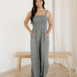 Angelica Square Neckline Stretch High Waist Jumper - Blue Floral