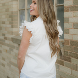 Logan Frilled Collar Flutter Sleeve Denim Top