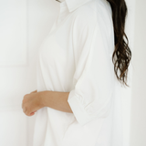 Wrenlee Plain 3/4 Batwing Sleeve Oversize Button Up Blouse - White