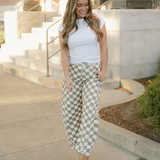 Riley Checkered Print Denim Barrel Pants