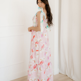 Sunshine Floral Print Knotted Shoulder Smocked Maxi Dress