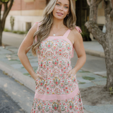 Lily Floral Print Striped Patchwork Detail Sleeveless Dress（Runs Small ）