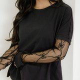 Lace Layered Long Sleeve Tee - Black