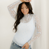 Claire Floral Lace Long Sleeve Slim Fit Top - Blue