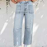 Daphne Frayed Cropped Straight Jeans - Beau Blue