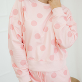 Kaylee Polka Dot Print Drop Shoulder Pullover Drawstring Shorts Set - Pink