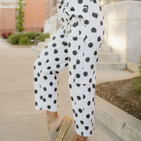 Polka Dot Bow Detail Pocketed Barrel Jeans