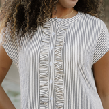 Holly Frilled Detail Half Buttons Short Sleeve Long Dress