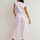 Clementine Stripe Casual Tee and Wide Leg Pants Set - Rose